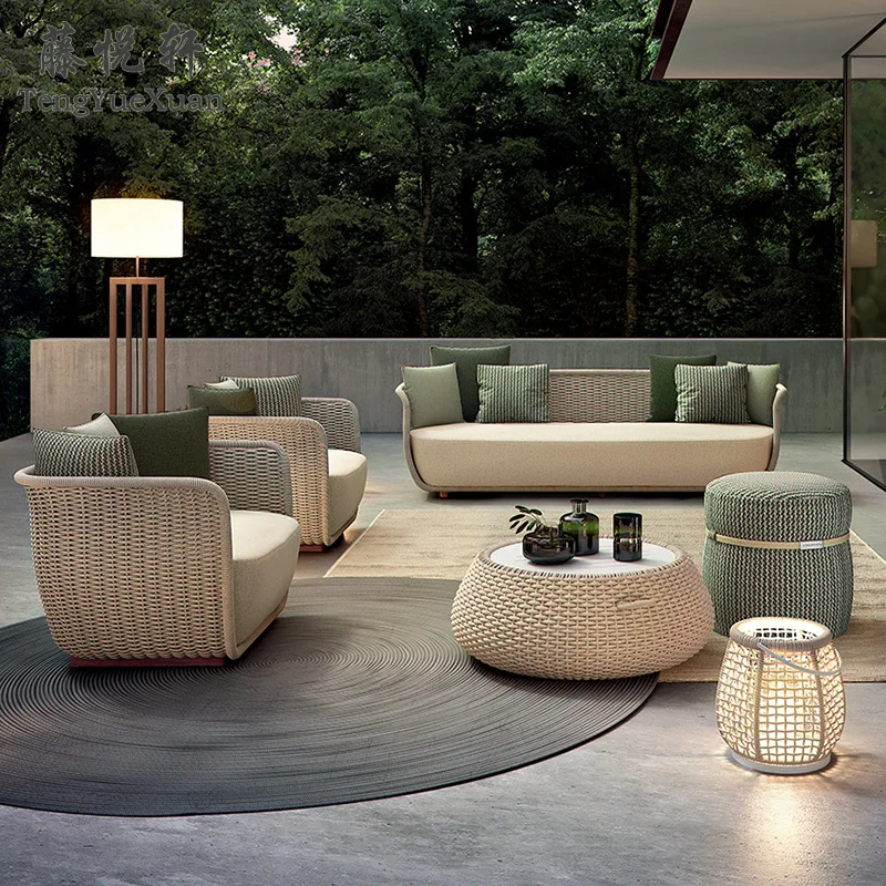 Outdoor Furniture Patio Sofa Armchairs Balcony Pool Table And Chairs Rattan Garden Set