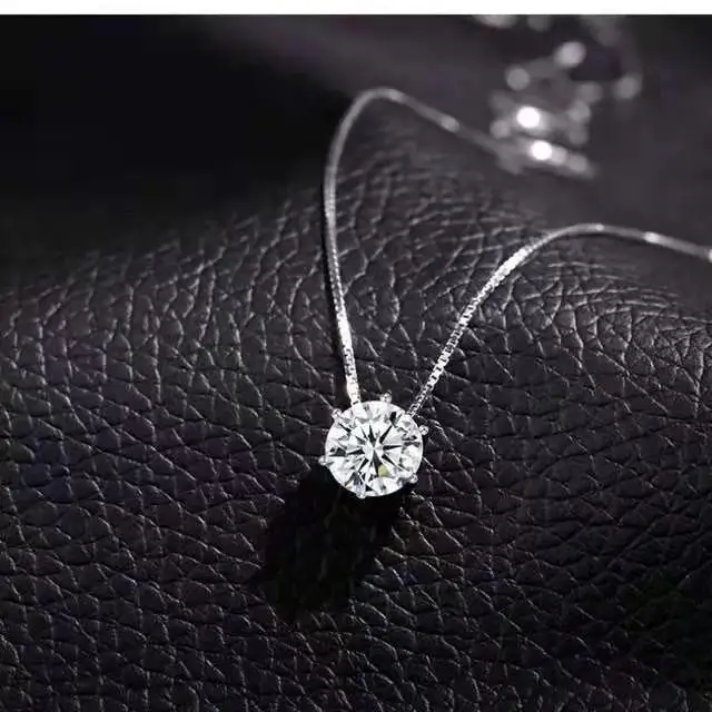 New Korean Shinny Jewelry 925 Sterling Silver Plated Crystal Necklace Geometric Cubic Zircon Round Pendant Necklace For Women