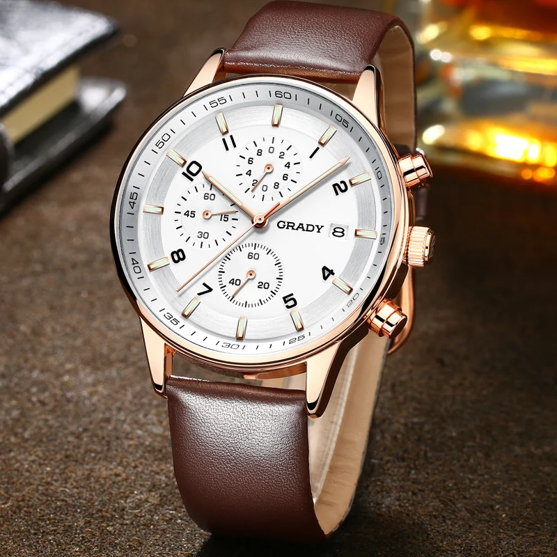 Fashion Mens Luxury Quartz Watches cow leather Strap china factory Waterproof Sport wrist Watch for men