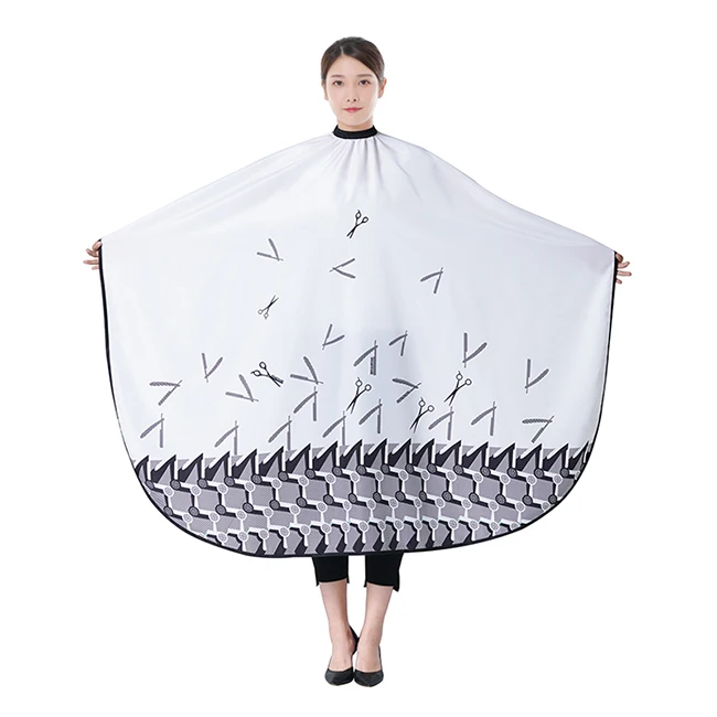 Water repellent quick dry polyester scissors pattern digital printing elastic neckline buckle closure baber salon cape apron
