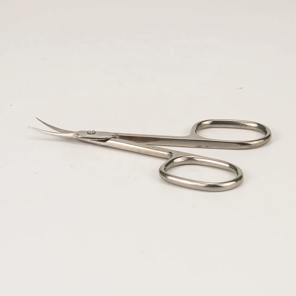 China Manufacture Silver Stainless Steel Nail Salon Use Sharp Russian Cuticle Manicure Scissors Professional Sharp Curved
