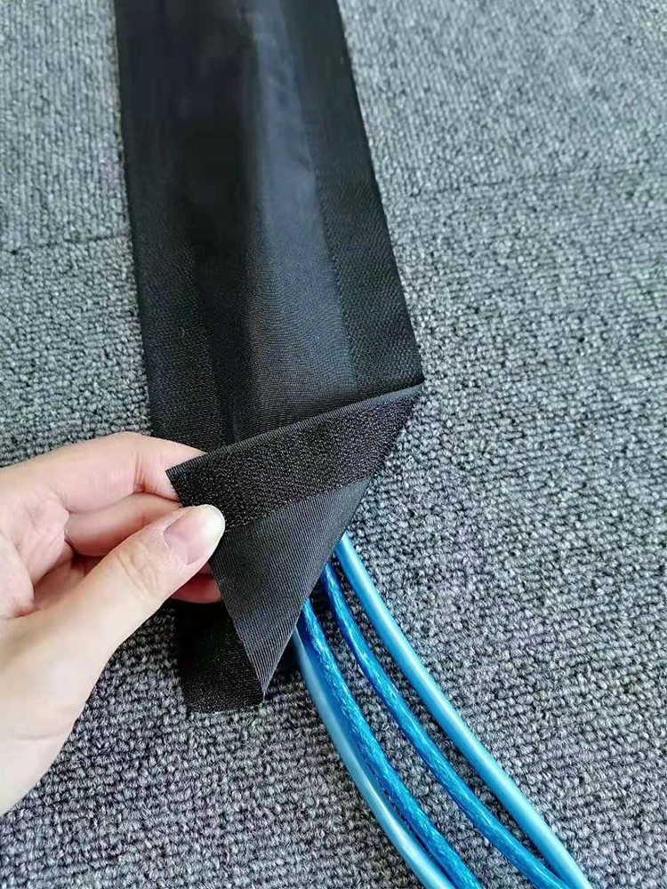 Gray and Red Floor Cable Protector - Velcroes Cable Management Sleeve for Carpet, Temporary Wiring Protection for Events