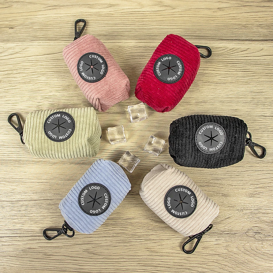 Fashionable Manufacture wholesale Corduroy pet dog poop bag outdoor walking portable pet grooming clean accessories