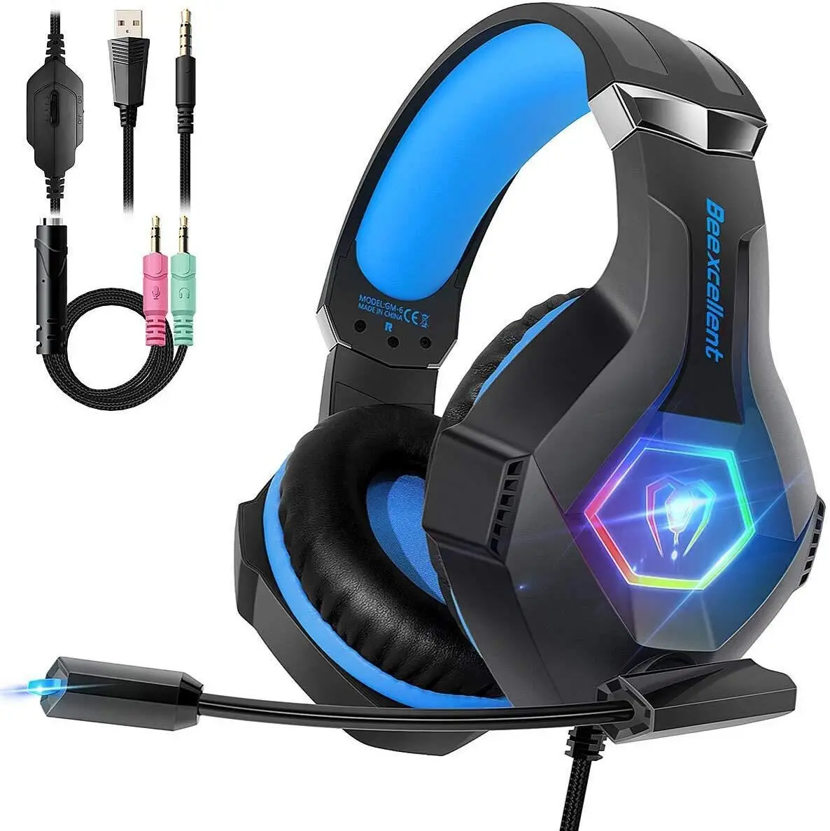 GM-6 Stereo Surround Sound Bass Gaming Headset Headphones With Breathing RGB Light & Mic for PC Laptop Mobile Phone PS4 Xbox
