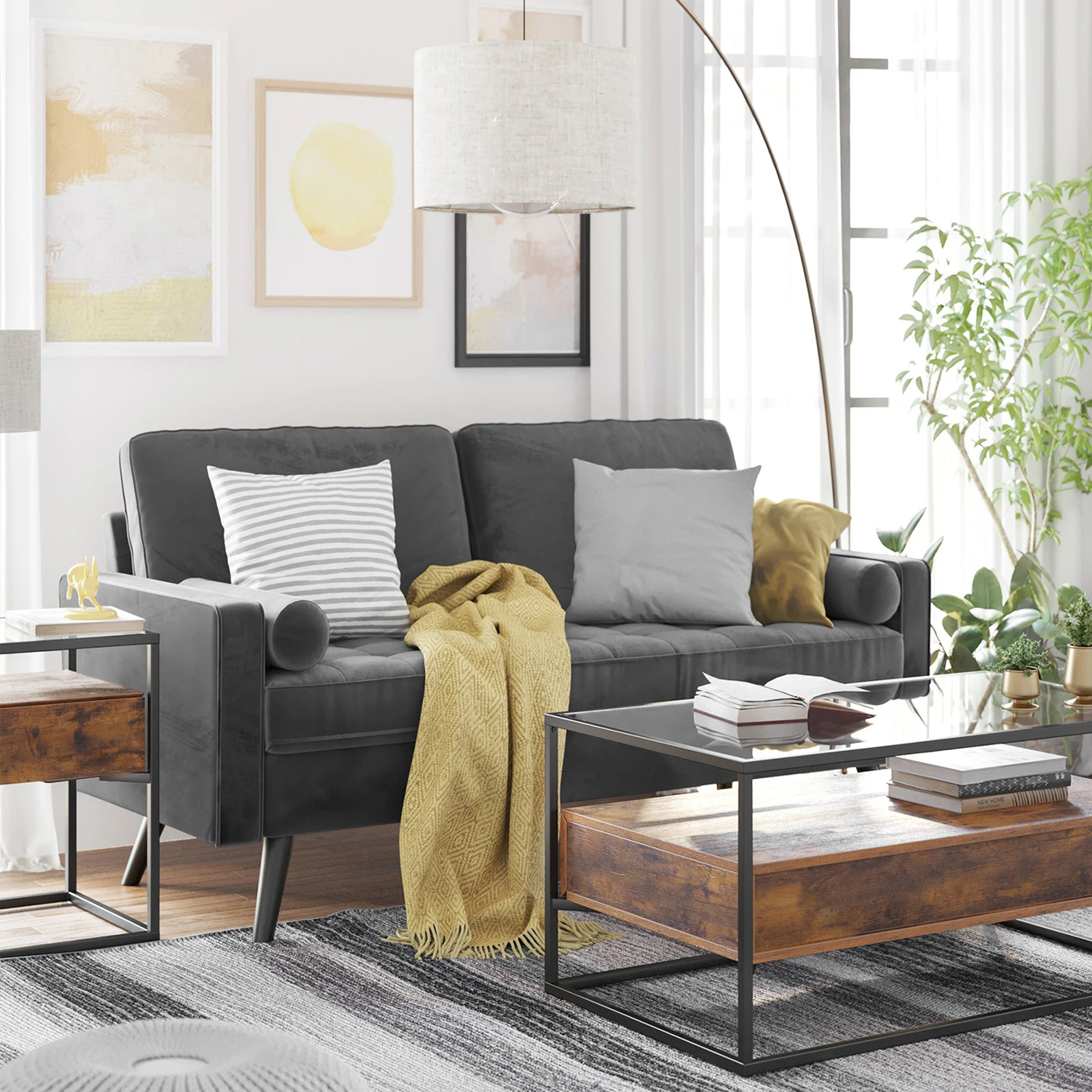 VASAGLE Modern Design Lounge Fabric Velvet Home Furniture Couch Living Room Sofa Sectional Sofa European Style