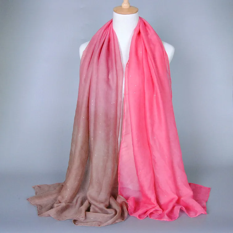 Gradient color cotton and linen voile scarf thin gold bronzing gauze scarf
