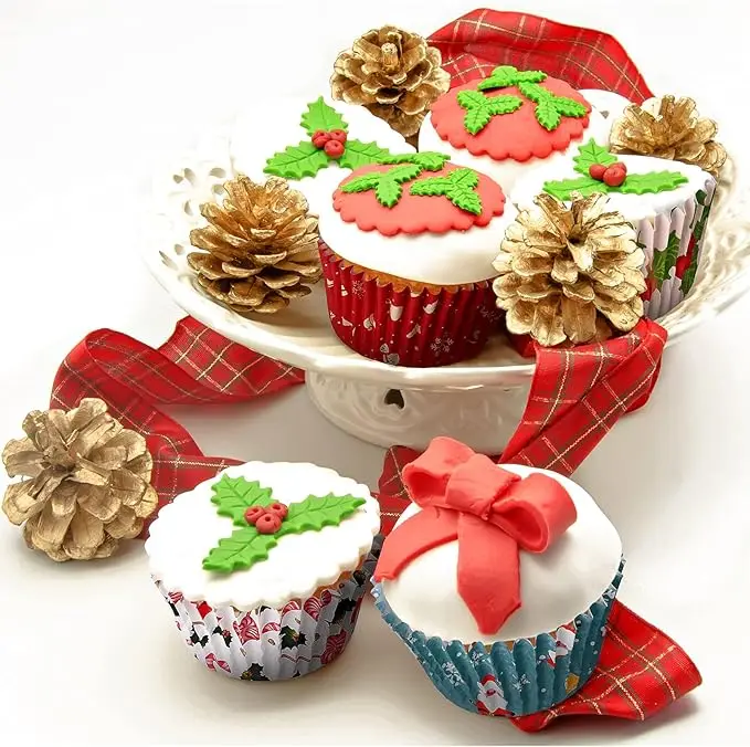Christmas Cupcake Cups Cases Mini Cupcake Liners White Muffin Liners Grease-proof No Smell Small Cupcake Wrappers Baking Cups