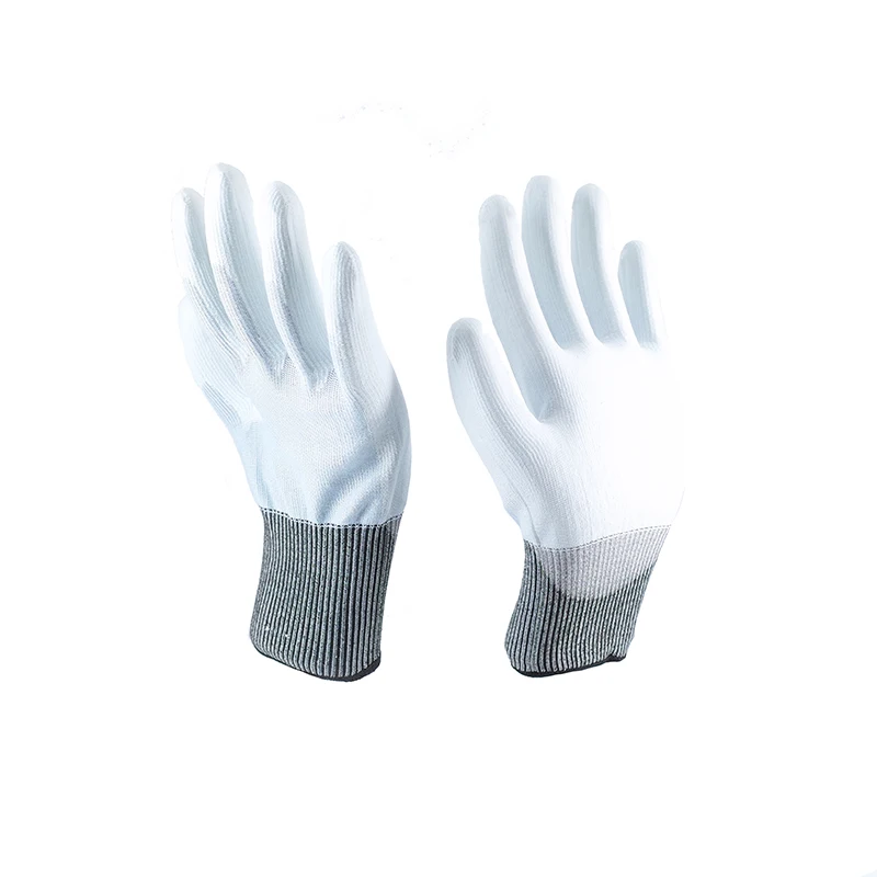 15G Factory Level C-F PU Blue Finish Coated Ultrathin Anti Cut Coated Construction Work Safety Construction Gloves Anti-Cut