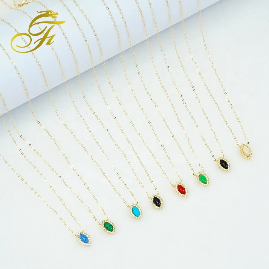 Dainty Aesthetic Gold Woman Jewelry Solid Gold Chain for Jewelry Making Necklace Gem Pendant Colorful 18k Gold Jewelry Necklace