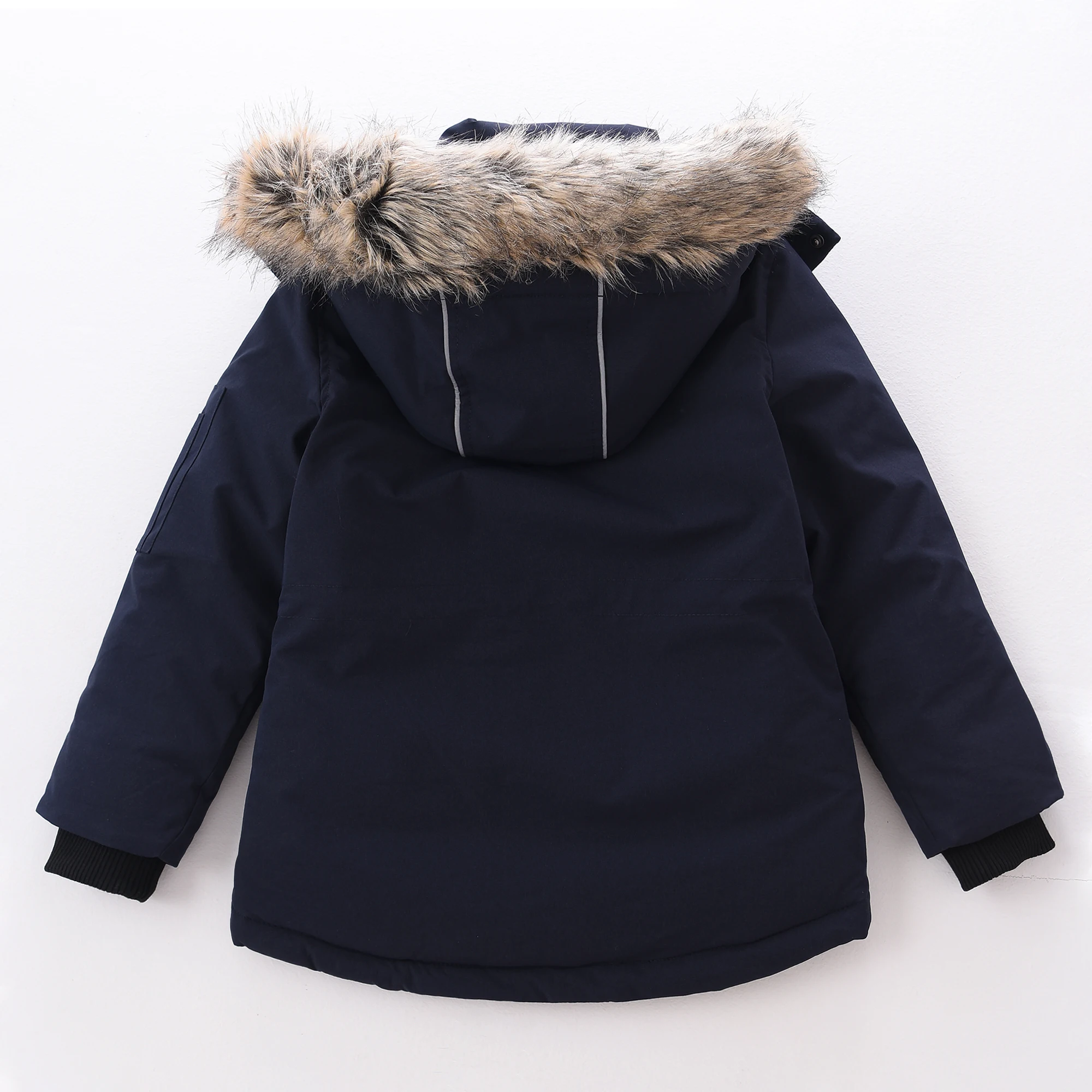 Boys Winter Jacket Casual Windproof and Waterproof Puffer Parka with Faux Fur Hooded Outwear for Kids