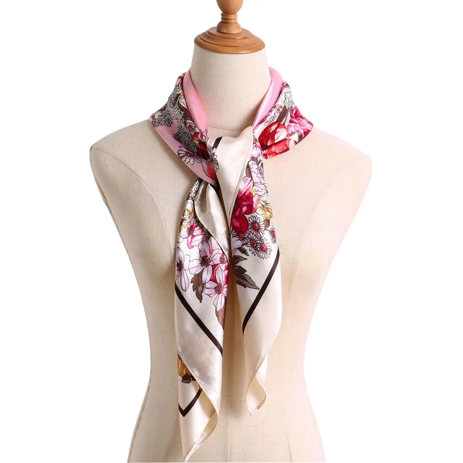 Wholesale Brand Printing Silky Scarf Head Bandana Scarves Luxury Women Square Silky Polyester Head Scarves for Women