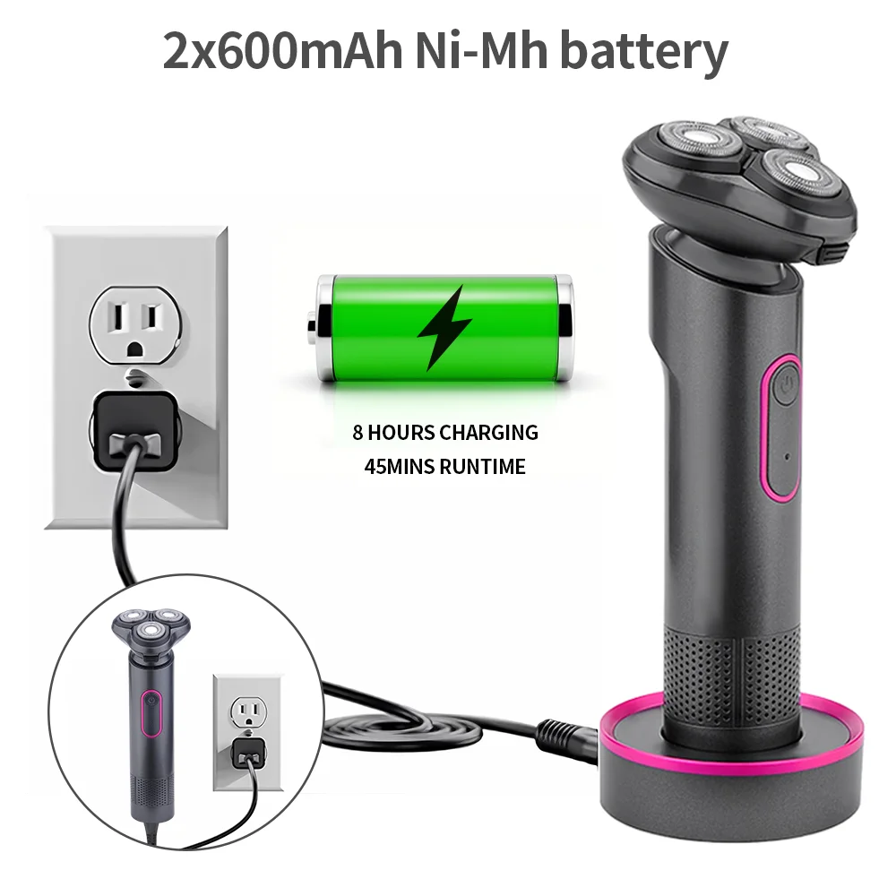 PRITECH IPX5 Floating Rotary Triple Blade Washable electric razor Rechargeable electric shaver for men