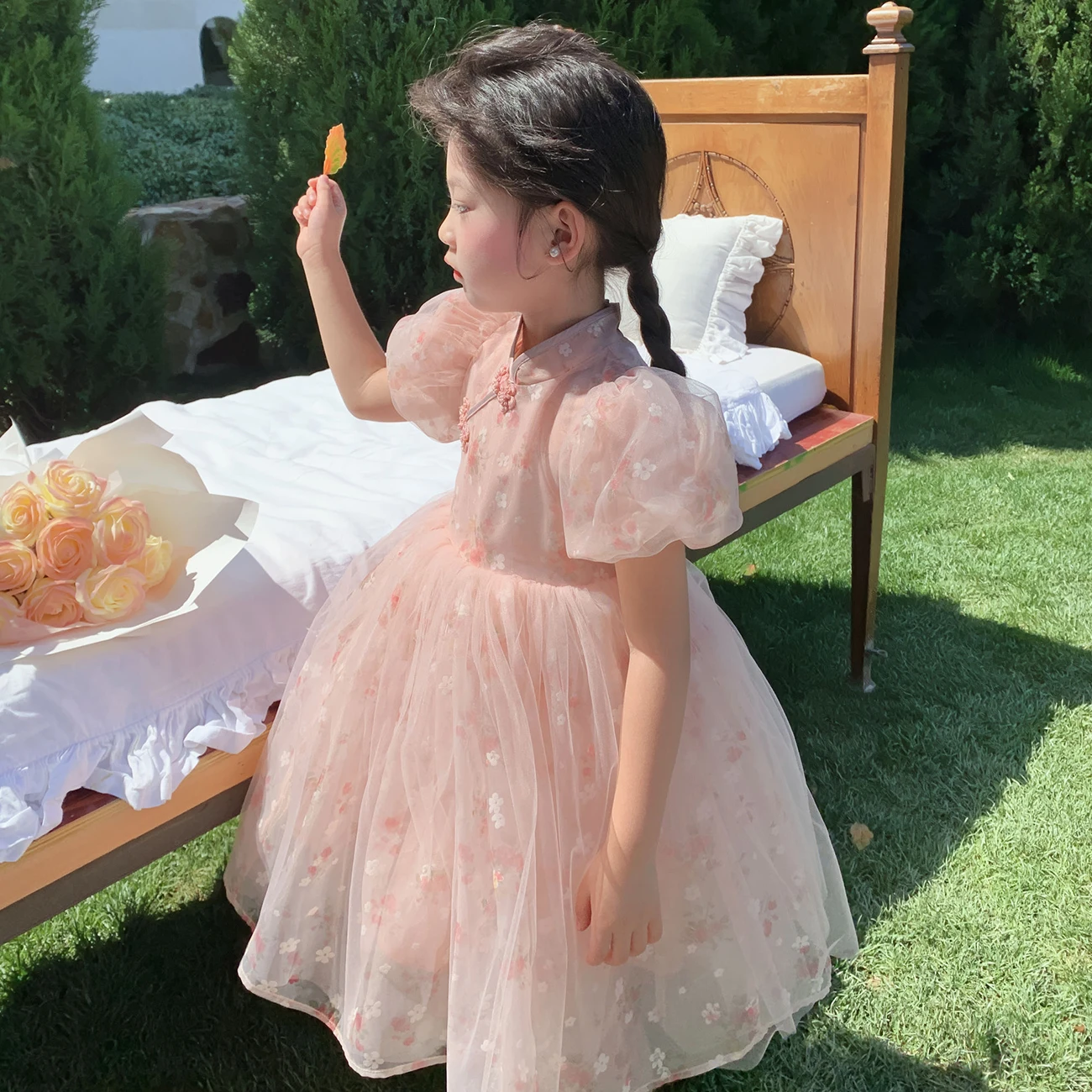 Girls /cheongsam Qipao Dress Set Style Cotton Dress Chinese for Kids Girl Full Children Summer Manufacturer Ball Gown Sunny Pink