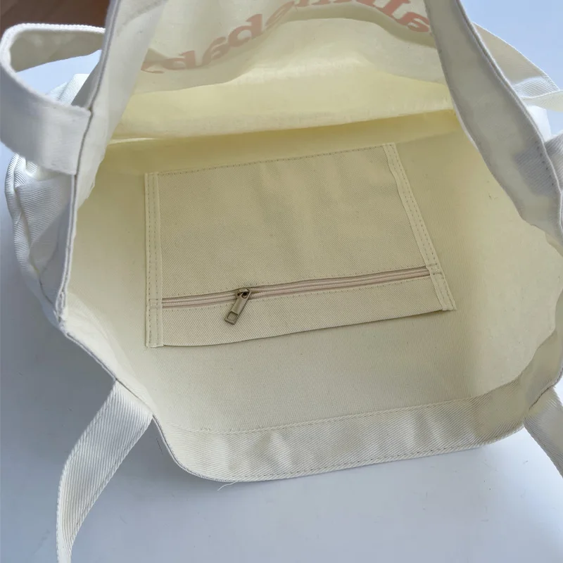 economical organic cotton packaging white carry waxed cotton canvas bag with logo pocket inside and outside
