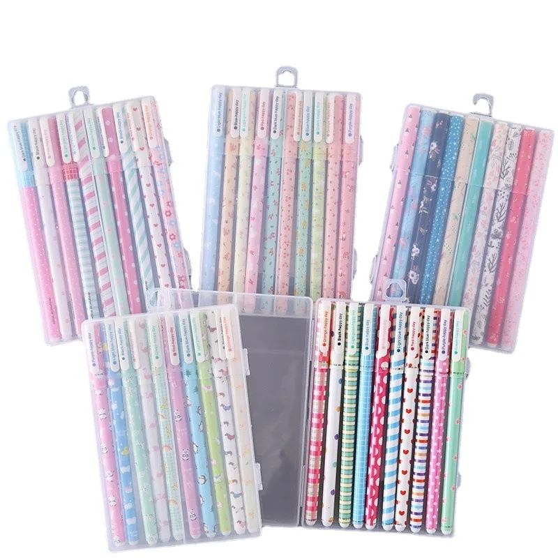 10 Pcs/Set 0.38mm Cute cartoon school student black gel pens set stationery supplies Kawaii School Stationery Supplies