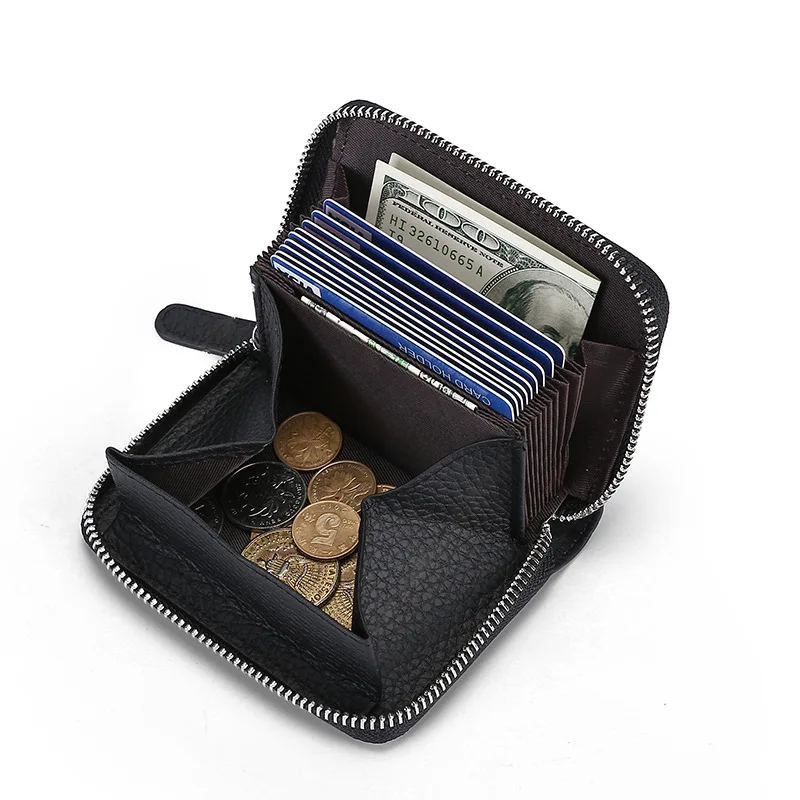 Hot Selling Genuine Leather RFID Smart Card Wallet Credit Card Holder Bank Card Pouch Anti-Theft Capacity Leather Bag