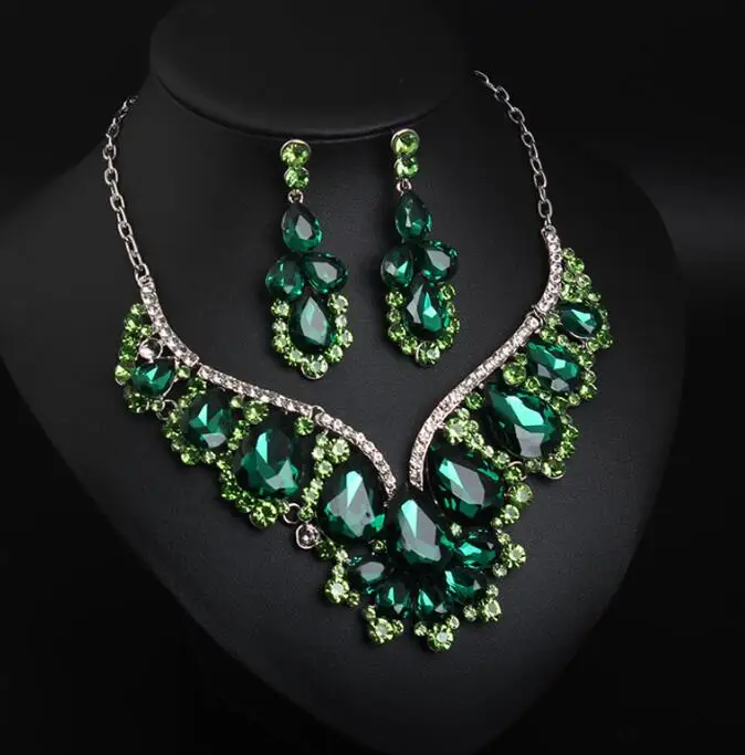 Cross-border Two-piece Crystal Jewel Earrings Wholesale Fancy Sets Jewelry Statement Necklace Set
