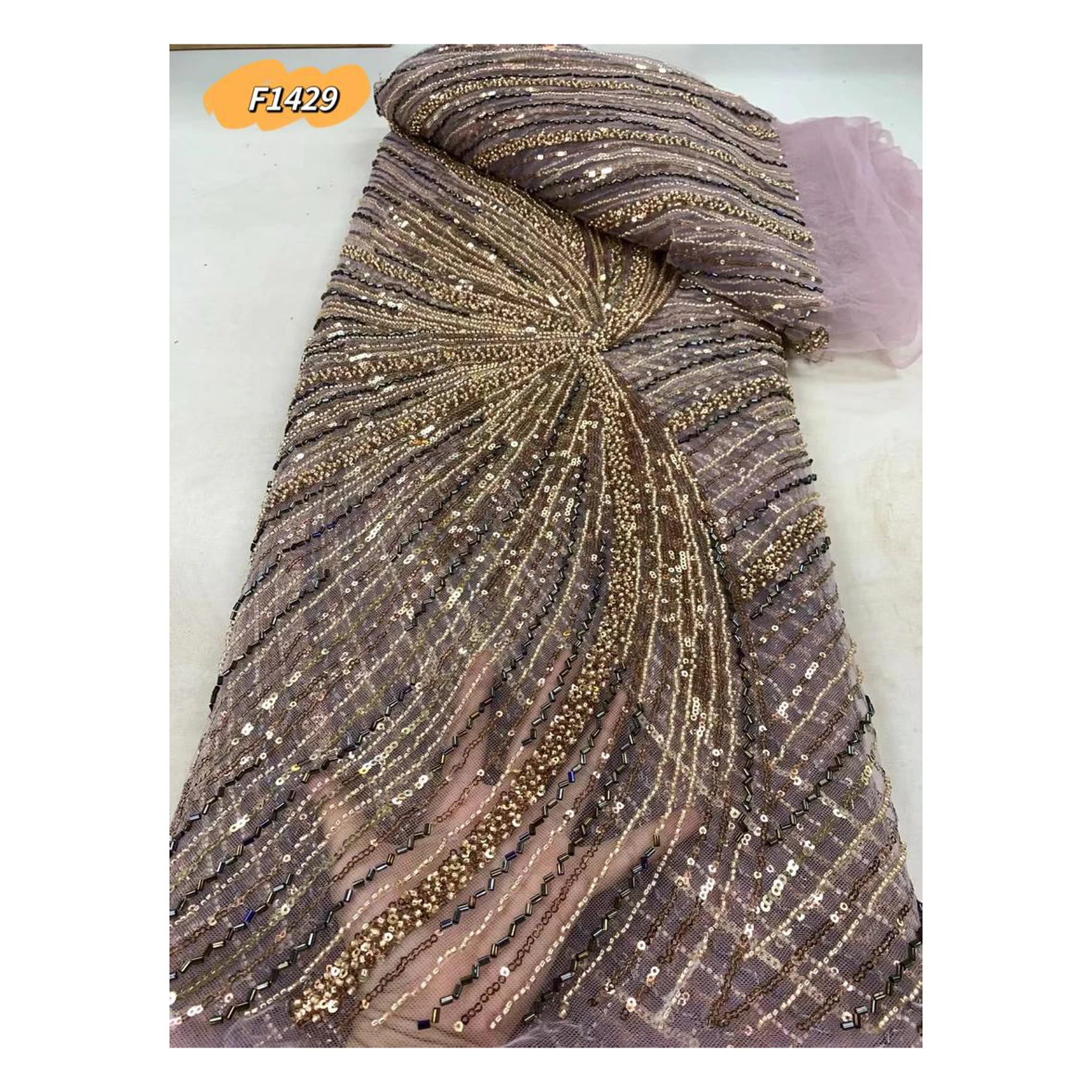 2024 Wholesale Exclusive Luxury Sequined Lace Fabric with Beads Hot Sale African French Tulle Mesh Lace for Women Party Dresses