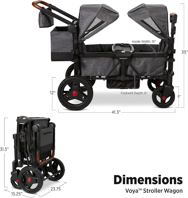 Collapsible Steel Outdoor Utility Wagon Stroller 2 Seater with Low Sides Platform Double Baby Wagon Stroller for Kids