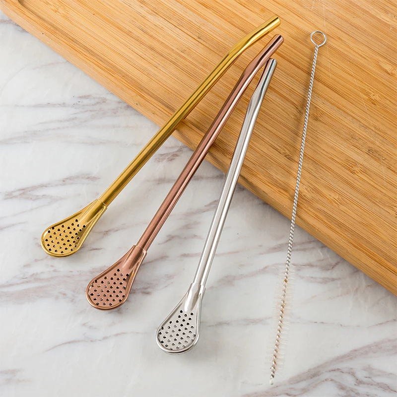 Wholesale Eco friendly Straw Reusable Yerba Tea Mate Bombilla Straw Stir Spoon Stainless Steel