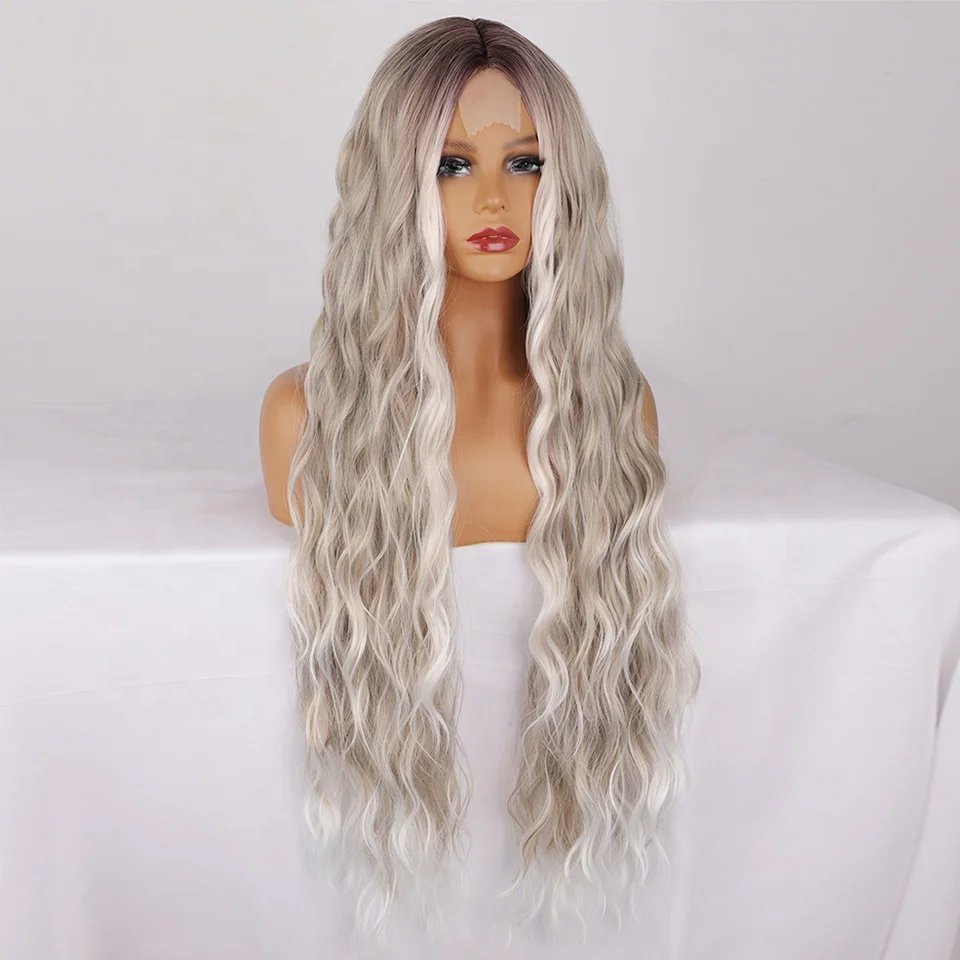 Long Curly Wavy Black Brown Gray Ash White Ombre Daily Party Cosplay Synthetic Wig for Black Women Natural Looking