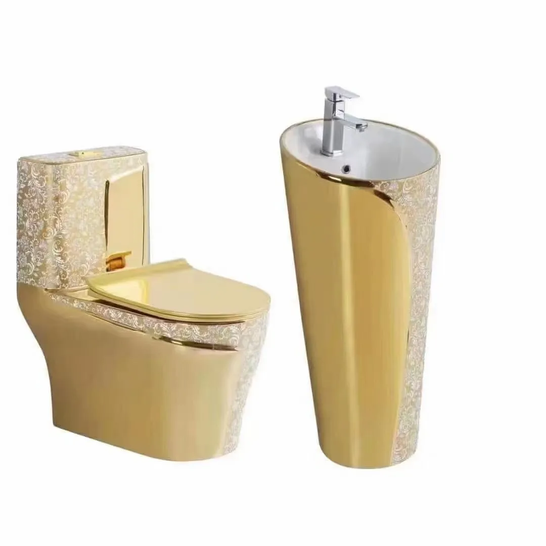 2023 Hot Sale Good Quality Hotel Bathroom Luxury Gold Floor Mount S Trap 300mm 400 mm Toilet Set With Bain