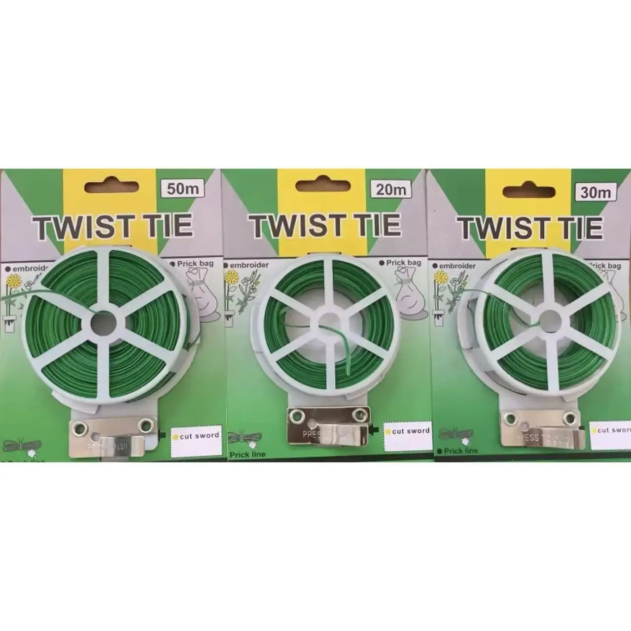 Gardening Green Twist Plant Support Strap Twist Tie Wire Single Core Plastic Coated With Cutter