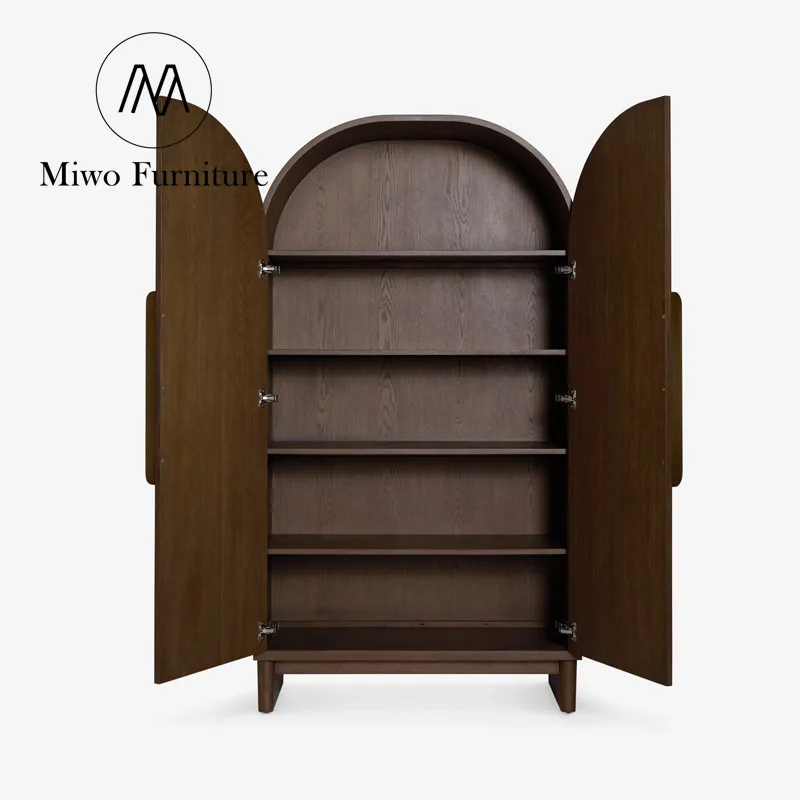 indoor Modern arched cabinet double door villa luxury wooden bookcase storage cabinet antique bookshelf Design customization