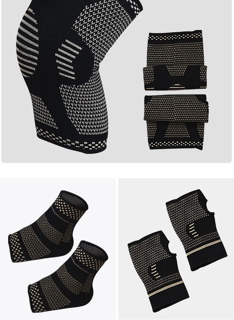 A Set Professional Cooper Infused Custom Sport Compression Knee Brace Palm Support Ankle Brace Ankle Sleeve