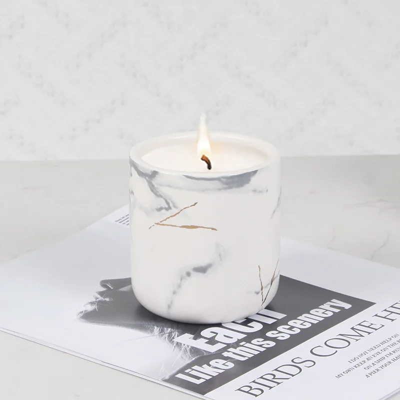 Мраморная Керамическая свеча роскошная ароматическая с эфирным маслом ароматические свечи соевого воска банка в подарочной коробке упаковочный Набор для украшения