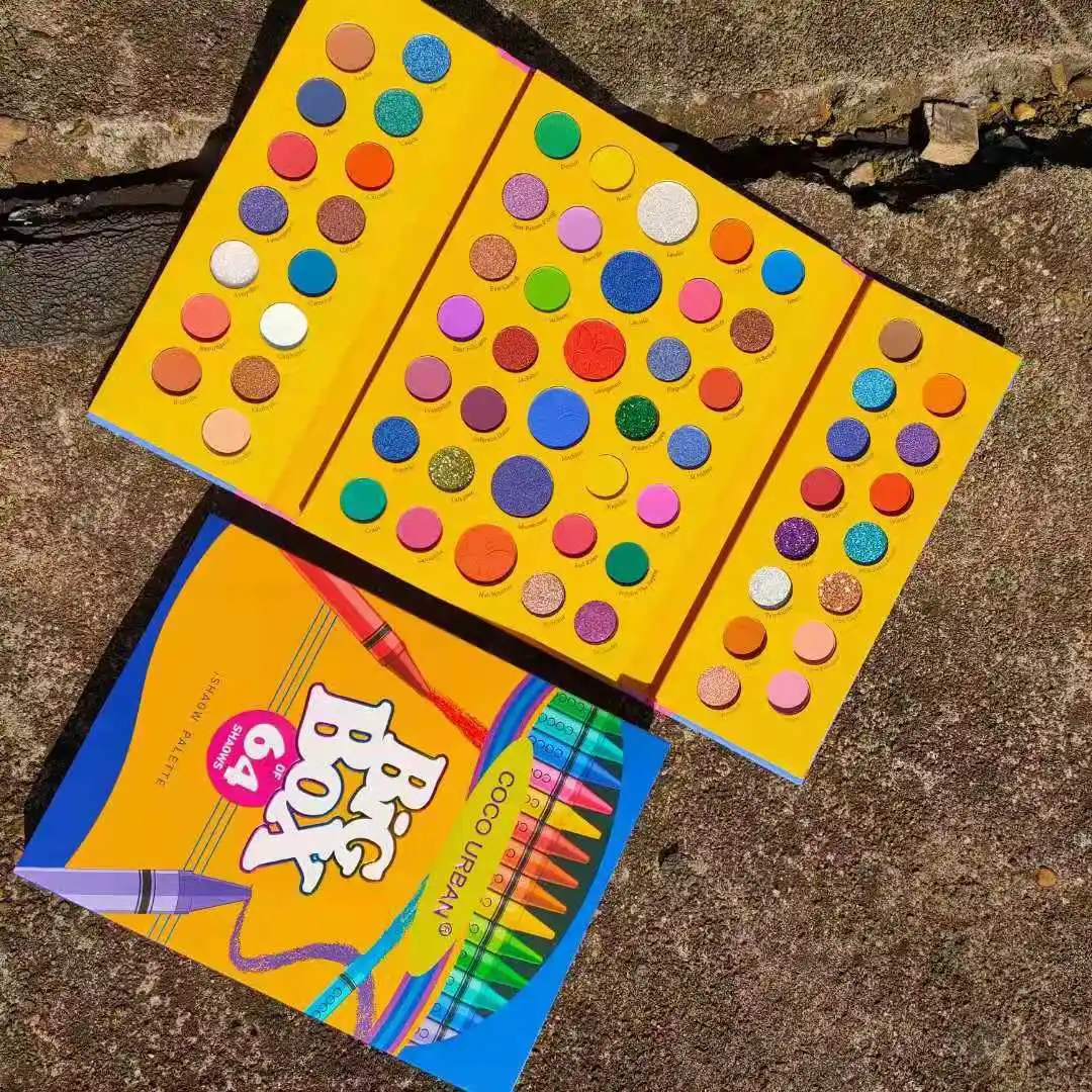 
Double Open 64 Color Eyeshadow Palette Private Label Matte Bright Ground Color Powder Waterproof Easy Color Eye Shadow Wholesale 