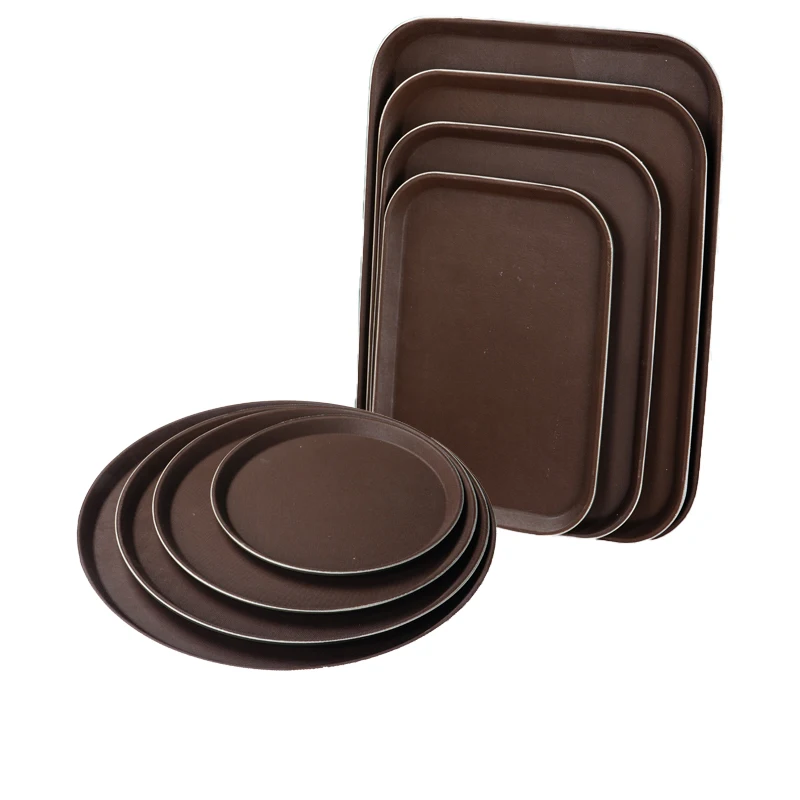 Factory Direct Sale Non-slip Serving Tray Fiberglass Round Rectangular Trays For Hotel Restaurant