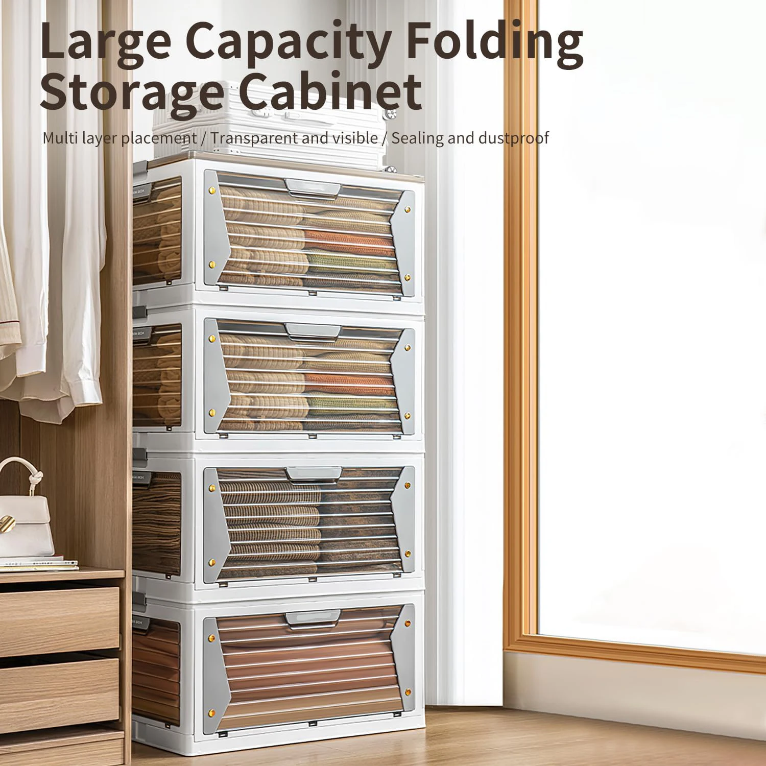 Stackable Storage Organizer With Wheels Storage Containers with Lids Collapsible Box With Handle for Bedroom Living Room Kitchen