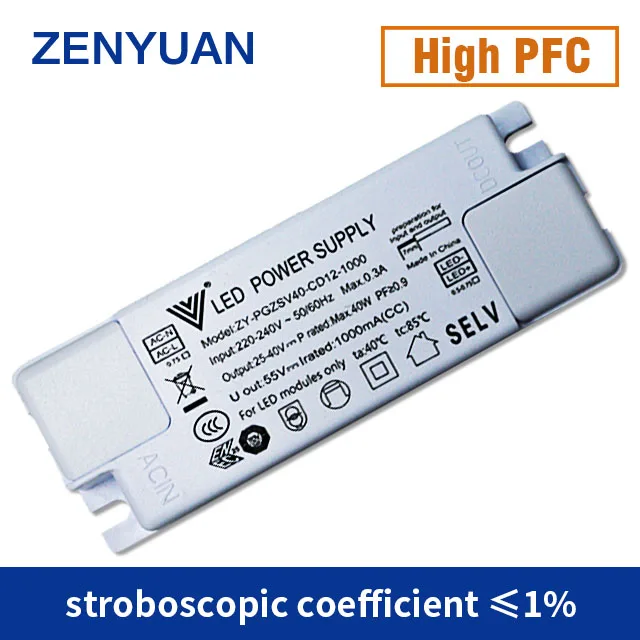 Zenyuan High PFC 0.95 Led Driver High Voltage Anti-Surge 1000V 40V Led Lighting Power Supply  5 years warranty