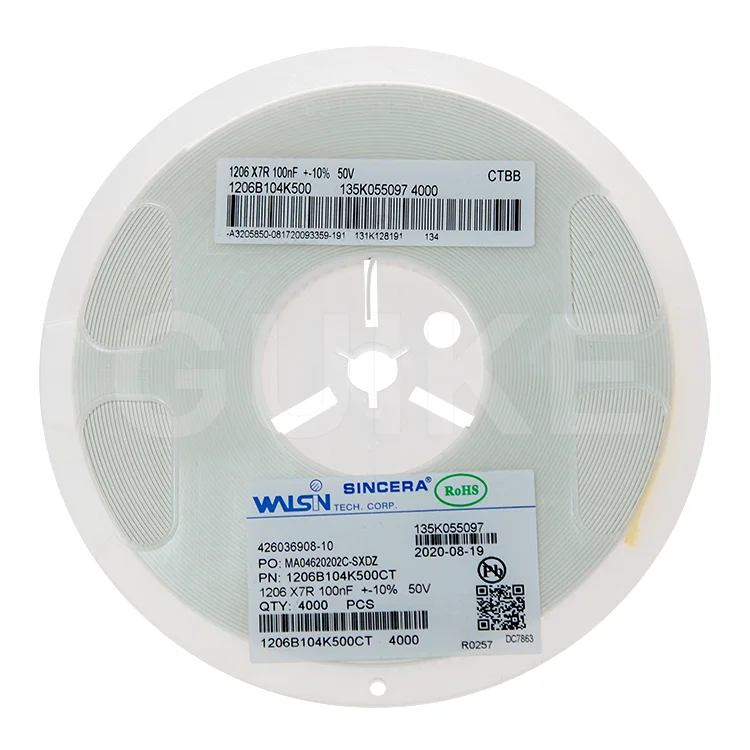 1206(3216) 10% 104K 50V X7R для автомобильного стартера, видеорегистратор с Wi-Fi, Электрический ограждение, внешний аккумулятор, коррекция фактора мощности, конденсатор, уличная солнечная батарея