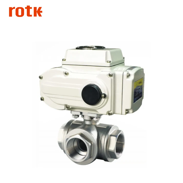 ROTK 1/2 inch 3 Way CF8M 1000 WOG 12V Female Threaded Stainless Steel Electric Motorized Ball Valve