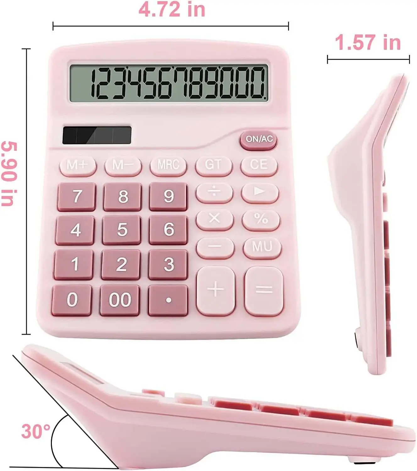 Cute Pink 12 Digits Battery Dual Power Office Desk Electronic Financial Calculator