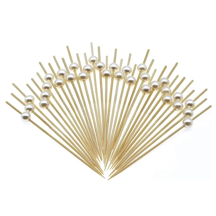 Long Decorative Toothpicks for Party Fancy White Ball Bamboo Skewers Sticks for Food Drink