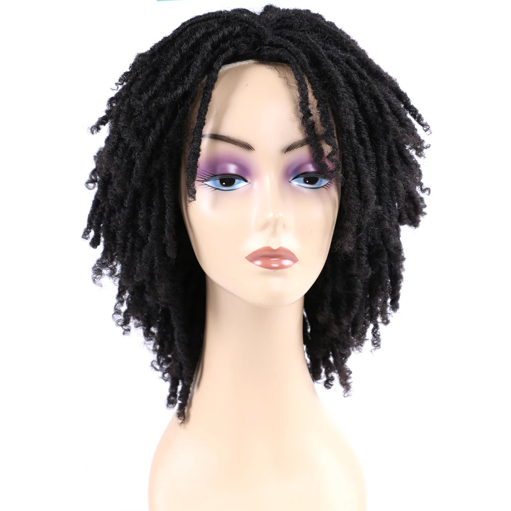 Cheap durable Short Twist Afro Hair Extensions wigs Clip in Short Curly Weave Dreadlock Faux  Synthetic fiber wigExtension