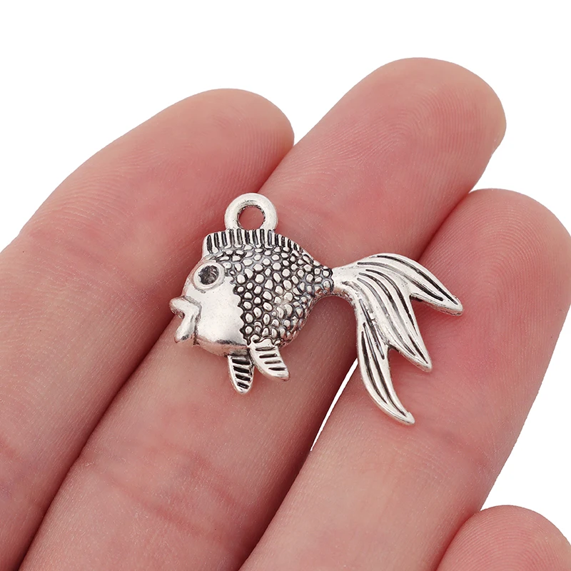 Antique Silver Fish Goldfish Charms Pendants for DIY Bracelet Necklace Jewelry Findings Making 27x20mm