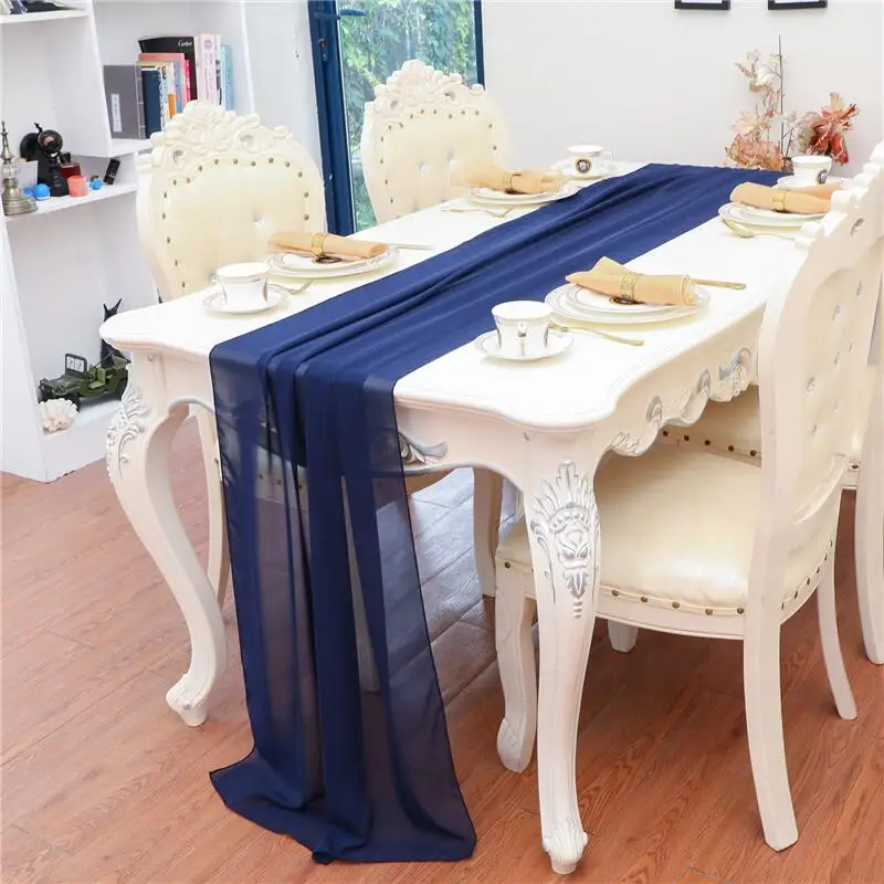 Various Colors Long Chiffon Dining Table Runner Gauze Decoration For Wedding Party