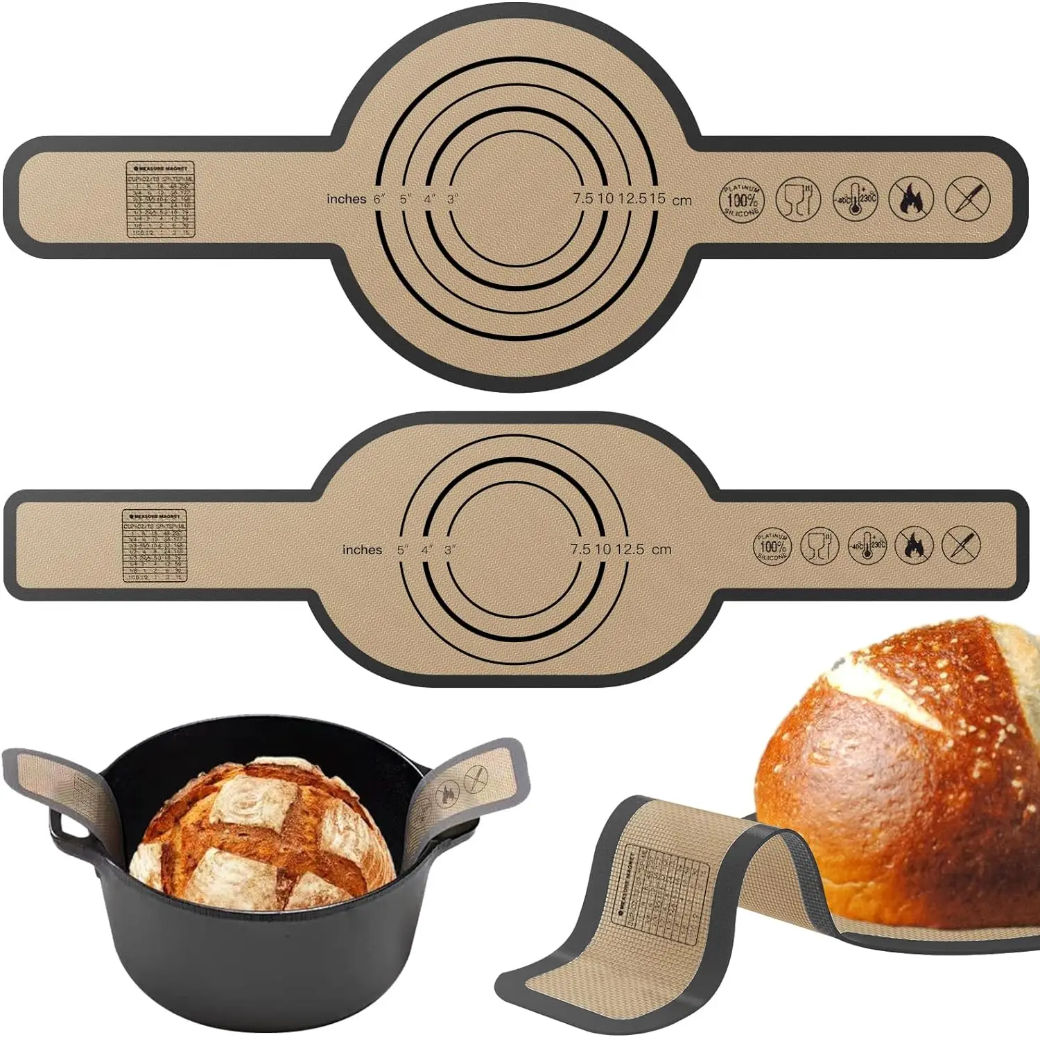 2024 Hot Selling Nonstick Silicone Baking Mat Silicone Bread Sling for Dutch Oven Silicone Baking Pastry Non Stick Mat