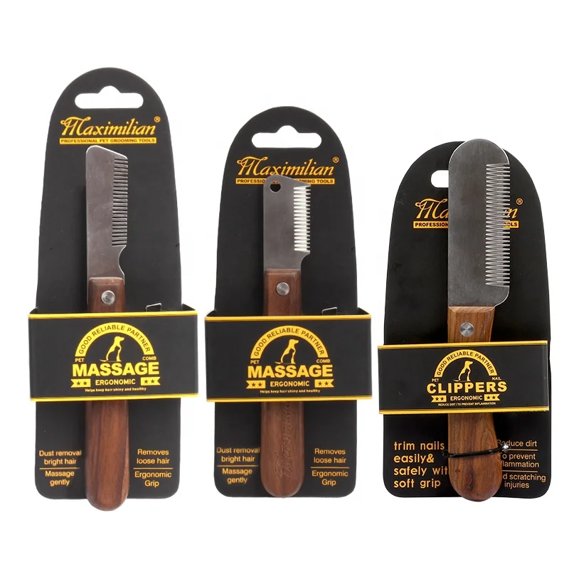 Factory Wholesale Classical Style Wooden Handle Dog Stripping Knives Pet Dog Hair Deshedding Comb