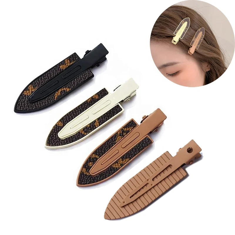 Luxury PU Leather Flat Styling Clip No Crease Curl Pins Bang Seamless Hairdressing Barrettes for Make up No Bend Hair Clips