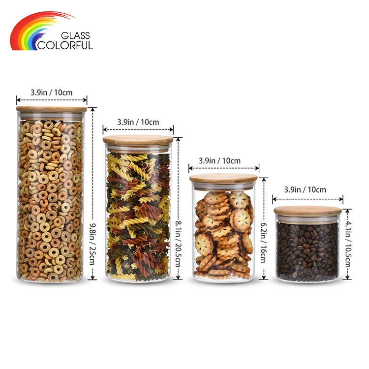 Borosilicate kitchen storage glass jar food container with bamboo lid high borosilicate glass airtight food storage