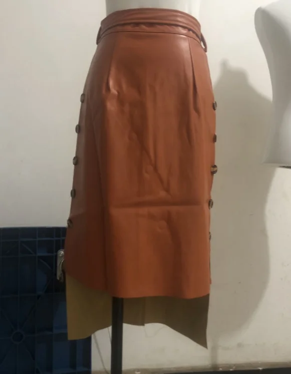 High Quality Fall Clothes For Office Lady 2022 Women Fashionable PU Belt Leather Midi Pencil Skirts