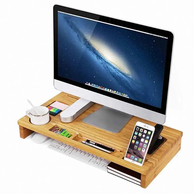 Bamboo Laptop Desk Computer Monitor Stand Riser Desktop Wooden Laptop Stand Shelf Organizer Keyboard Stands