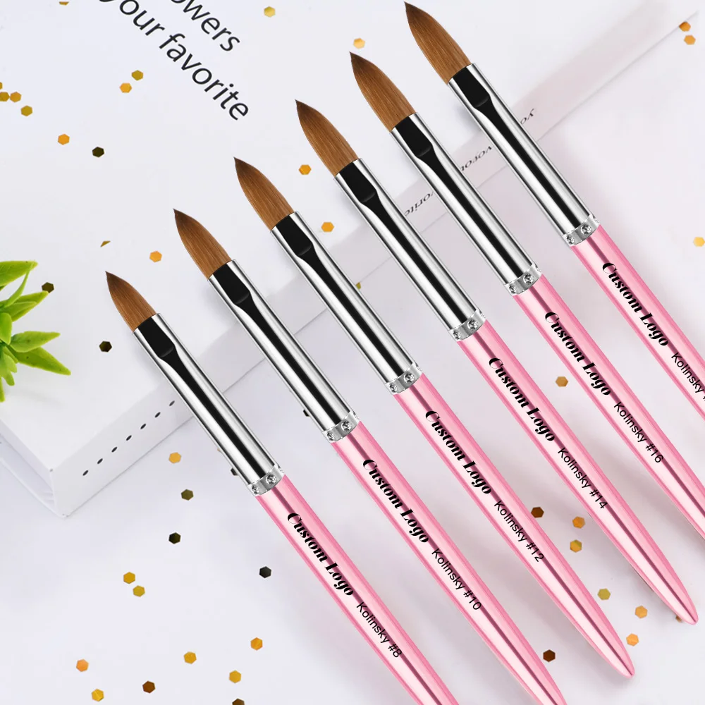 New Arrival  the Best Seller Nails Brush Acrylic Kolinsky 100% Sable Bristles Metal Handle PINK Diamond Nail Brushes for Acrylic