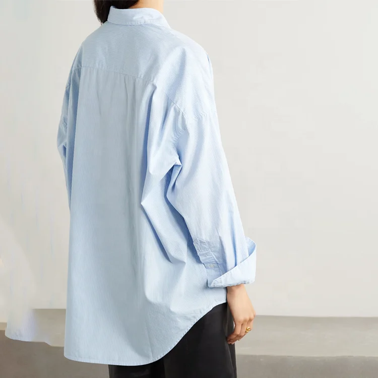 Wholesale casual shirts Ladies Tops and Blouses Oversized Striped Cotton Oxford Casual bulk essentials Shirt For Women