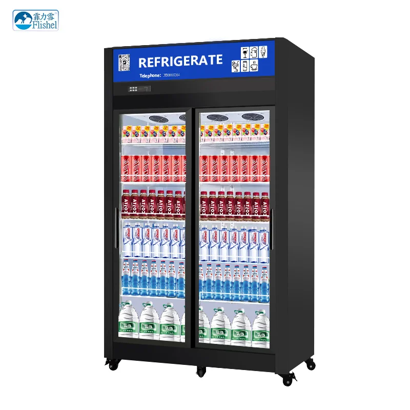No Frost Beverage Display Refrigerator 2 Clear Glass Doors Soft Drinks Fridge Supermarket Refrigerated Showcase For Beer Milk